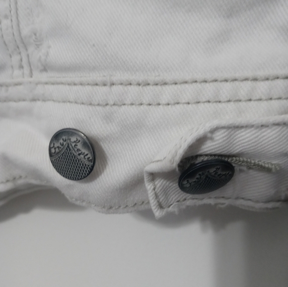 Free People Distressed White Denim Button Up Hooded Jacket Gray thermal Contrast - Picture 9 of 16